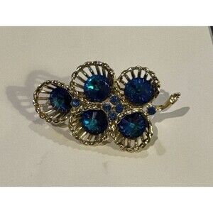 Vintage Watermelon Rivoli Rhinestone Brooch Cluster Unsigned Designer Gold Tone